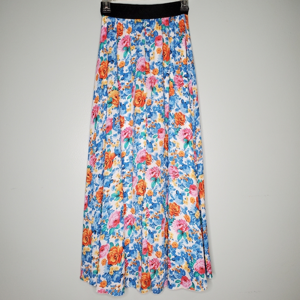LuLaRoe Maxi Skirt Floral Blue White Orange Green Size XXS